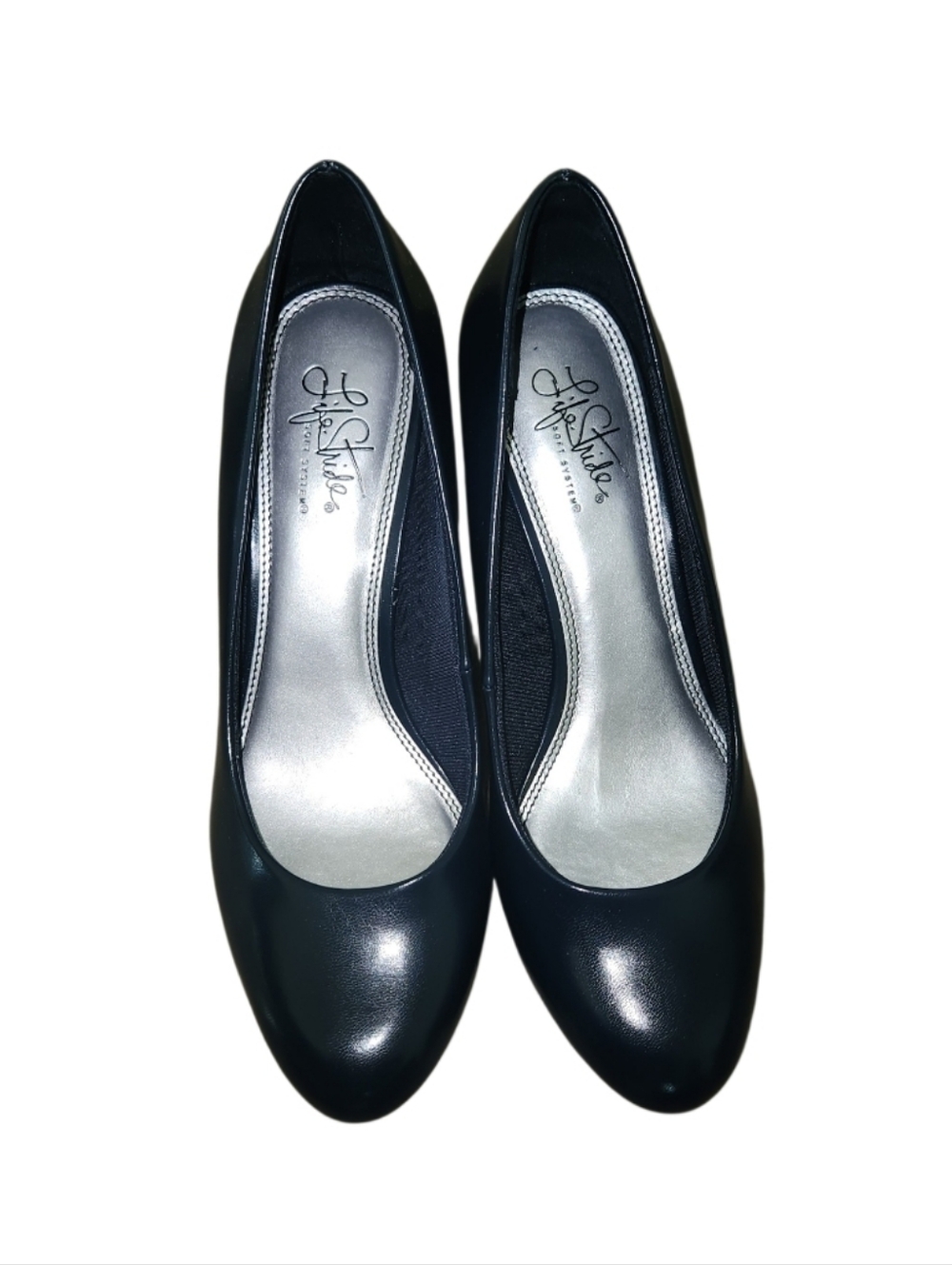 Women's Navy Blue Classic Low Heel Pumps - Picture 4 of 4